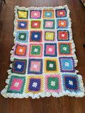 Handmade Vintage Afghan Crotched Squares with ruffle border
