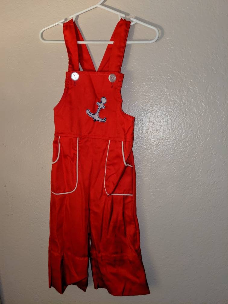1970's red polyester overalls with anchor detail