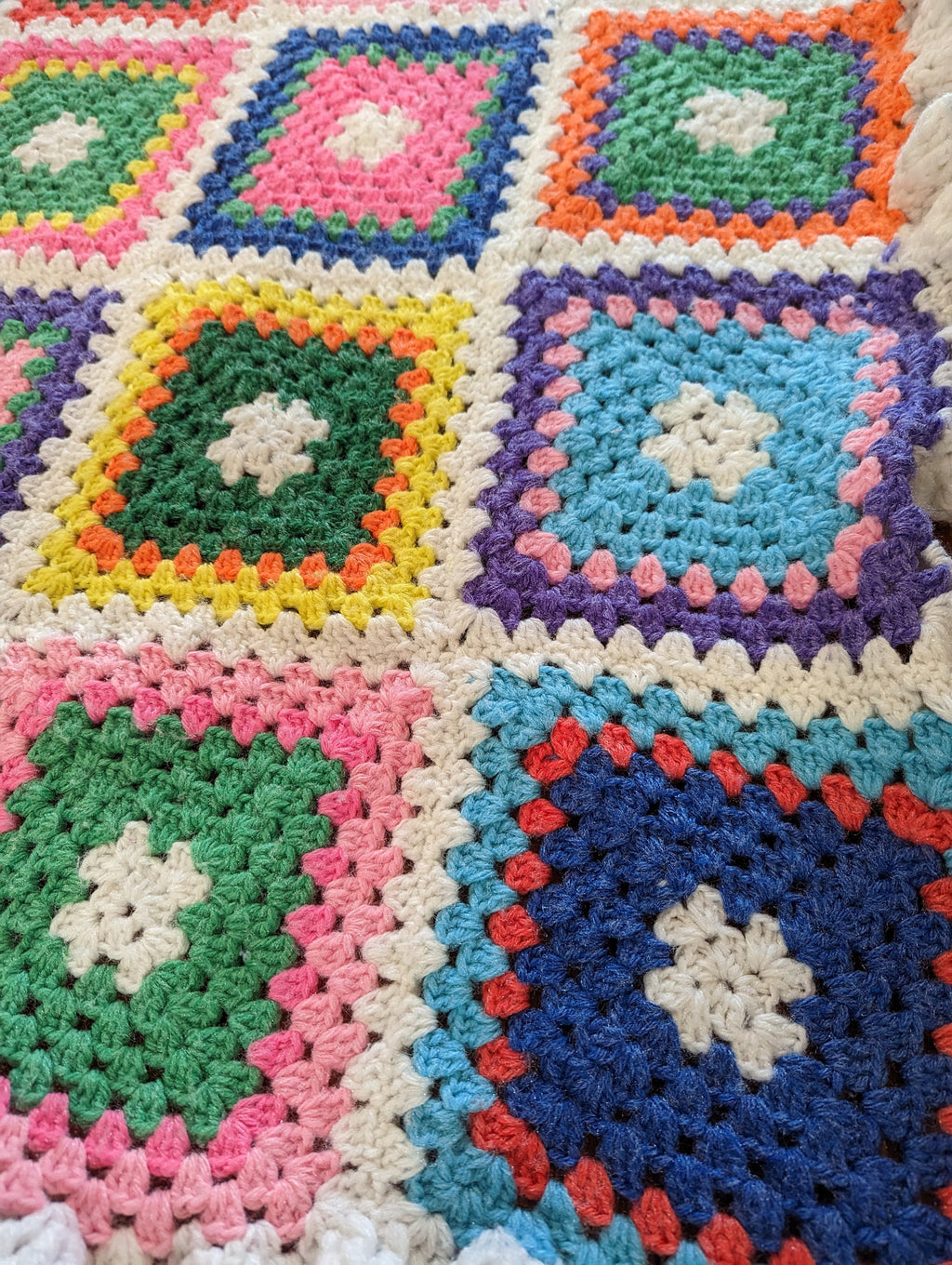 Handmade Vintage Afghan Crotched Squares with ruffle border
