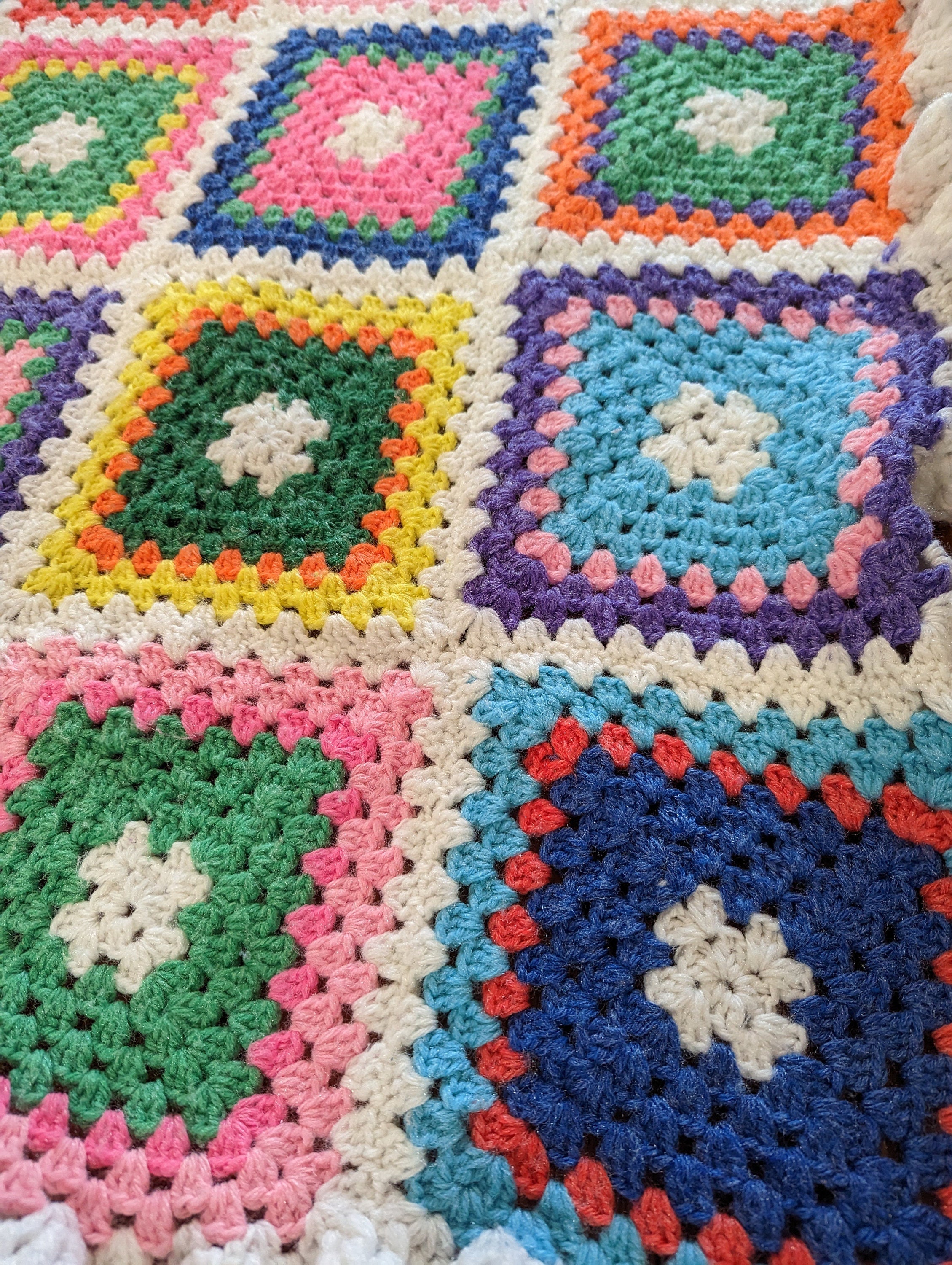 Handmade Vintage Afghan Crotched Squares with ruffle border
