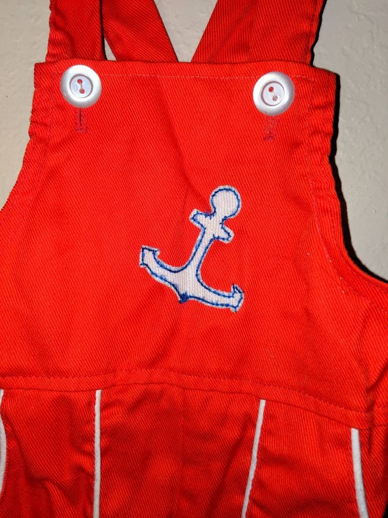 1970's red polyester overalls with anchor detail